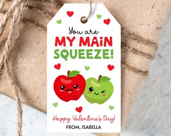 Cute Valentine Applesauce Gift Tag You're My Main Squeeze Valentine's Day Gift Tag Printable Applesauce Favor Label For Friends Kids Class