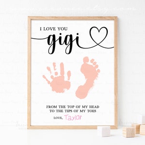 Día de las madres abuela huella huella artesanía regalo imprimible DIY bebé niños niño mano impresión regalo para Gigi, regalo de cumpleaños para la abuela Ideas