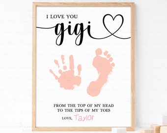 Dia das Mães Avó Handprint Pegada Artesanato Presente Imprimível DIY Bebê Crianças Criança Mão Impressão Presente Para Gigi, Presente de Aniversário Para Ideias de Vovó