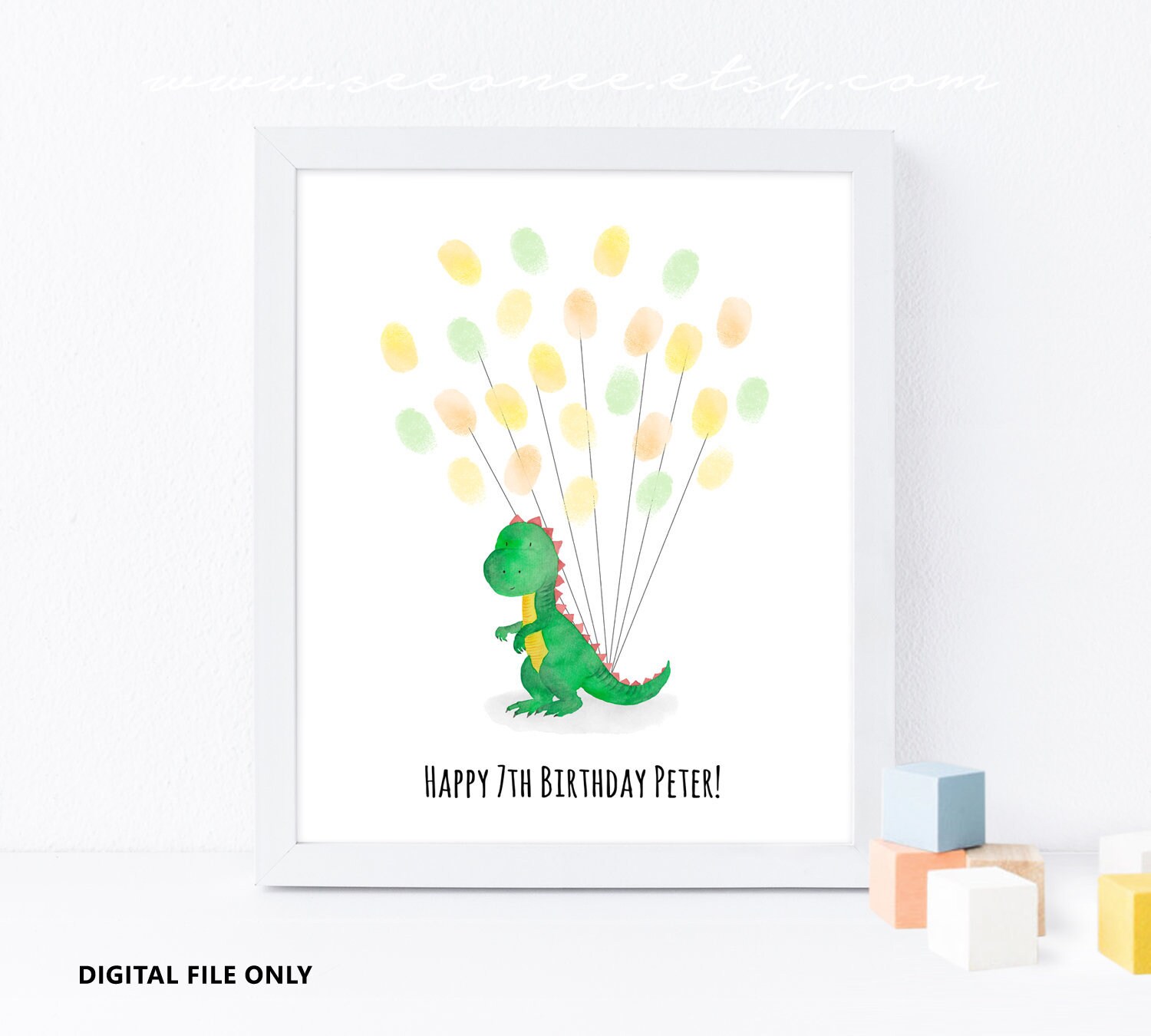 Dinosaur fingerprint guestbook poster birthday thumbprint Etsy