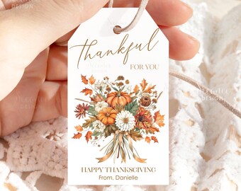 Printable Thanksgiving Gift Tag, Thankful For You Gift Tag, Autumn Favor Tag, Fall Treat Gift Tag, Thanksgiving Basket Tags Label Editable