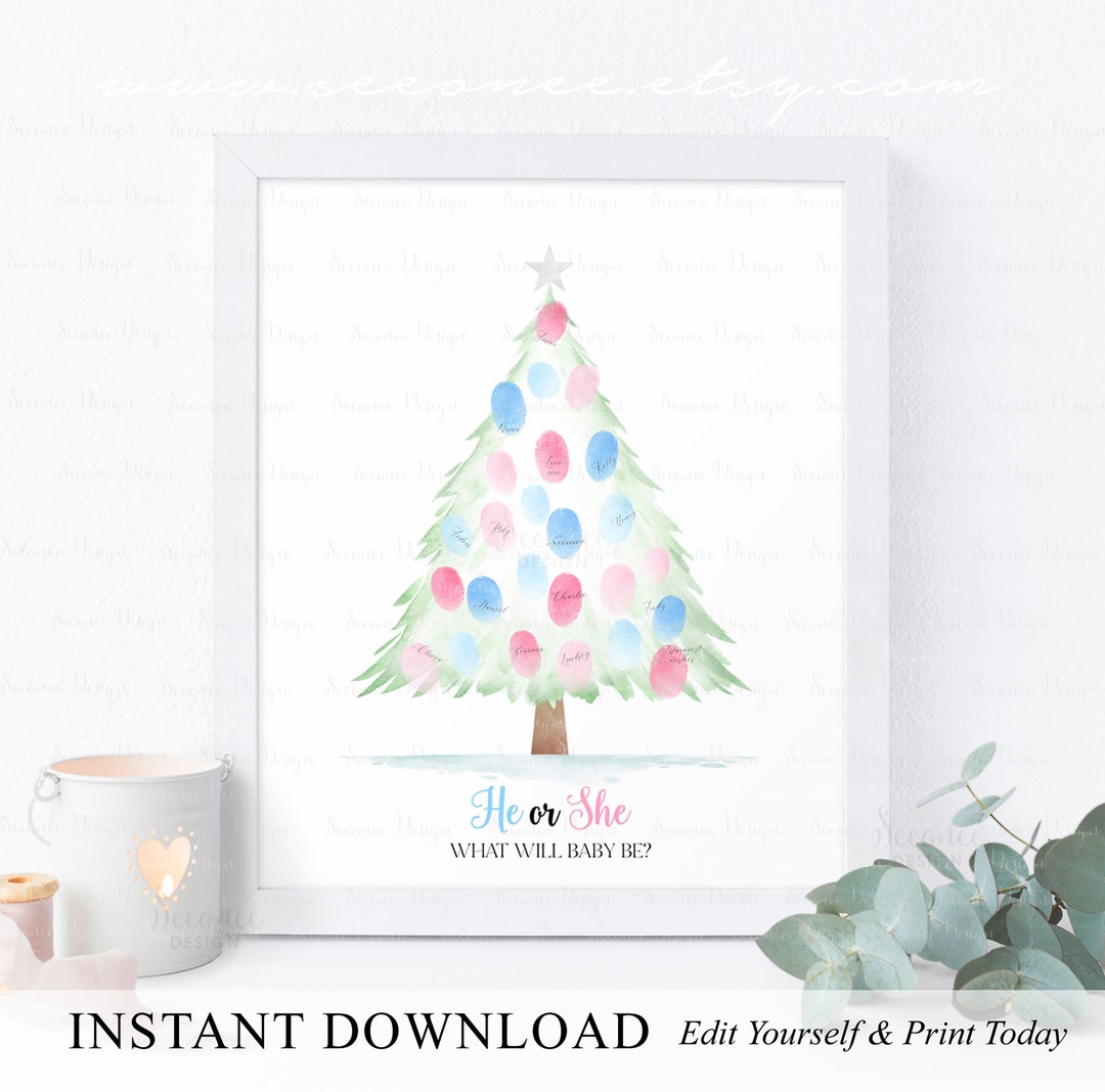 INSTANT DOWNLOAD Editable Christmas Gender Reveal Fingerprint Guestbook ...