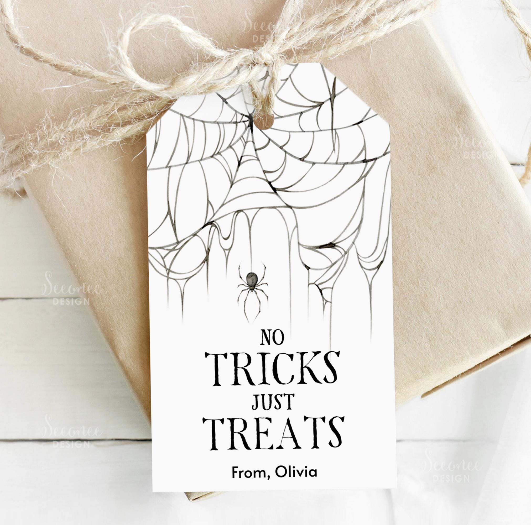 No Tricks Just Treats Gift Tag Printable, Spider Web Halloween Candy ...