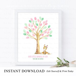 INSTANT DOWNLOAD Editable Kangaroo Baby shower Fingerprint Tree Guestbook Sign, Girl Kangaroo Joey Birthday Thumbprint Poster Keepsake Gift