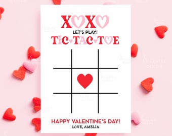 Printable Valentine's Day Tic Tac Toe Cards, Tic Tac Toe Valentine Game, Kids Valentine Activity Printables, Classroom Vday Game Favor Tag