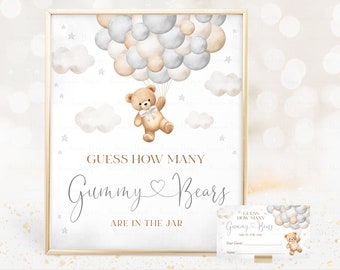 Gender Neutral Teddy Bear Guess How Many Sign, Bear Baby Shower Game Sign How Many Bears Are In The Jar Game Printable Instant Download A1A6
