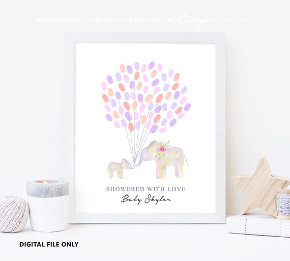 Baby shower Elephant guestbook, elephant Fingerprint guest book, Thumbprint guestbook alternative, Birthday gift, Digital file printable DIY