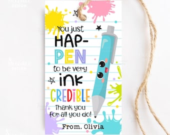 Teacher Appreciation Tags, Ink-credible Teacher Pen Gift Tags, Hap-Pen Teacher Gift Tag, School Appreciation Week Label End Of Year Gift Tag