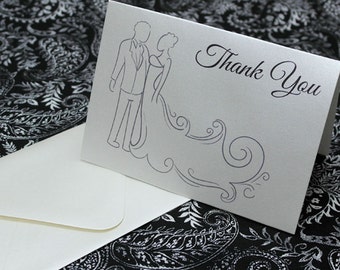 Custom 25pc Wedding Thank You Cards - Bride and Groom - Cream Shimmer Paper