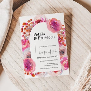 Petals and Prosecco Bridal Shower Invite, Bridal Shower Invitation Unique, Digital Download Invitation Bridal Shower | BRSH01PP