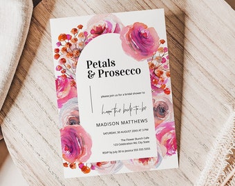 Petals and Prosecco Bridal Shower Invite, Bridal Shower Invitation Unique, Digital Download Invitation Bridal Shower | BRSH01PP