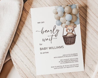 Babyshower Invitation Boy Bear INSTANT DOWNLOAD