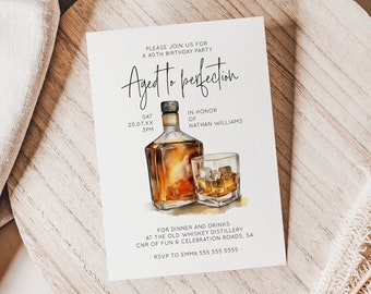 Whiskey Invitation, Whiskey Birthday Invitation, Invitation For Men, Mens Birthday Invite, Whiskey Birthday, Aged To Perfection,