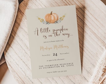 Little Pumpkin Baby Shower Invites Digital, Watercolor Pumpkin Baby Shower Invitation, Pumpkin Baby Shower Text Invitation, Boho Pumpkin