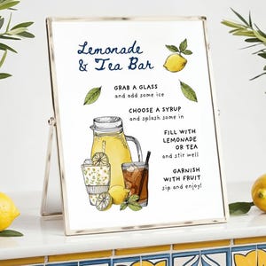 Limonade-Teebar-Schild, Signatur-Getränkekarte, Abschlussfeier-Dekor, alkoholfreie Mocktail-Station, druckbare Getränkestation, Brautdusche