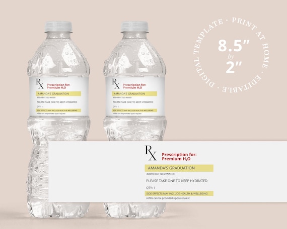 Nursing Graduate Water Bottle Label Novelty Fun Printable Rx Prescription Label