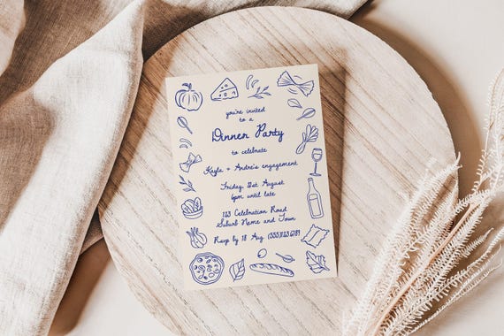 La Dolce Vita Dinner Invitation - Hand Drawn Invitation Italy - Custom Editable Dinner Party Template - European Wedding Invite