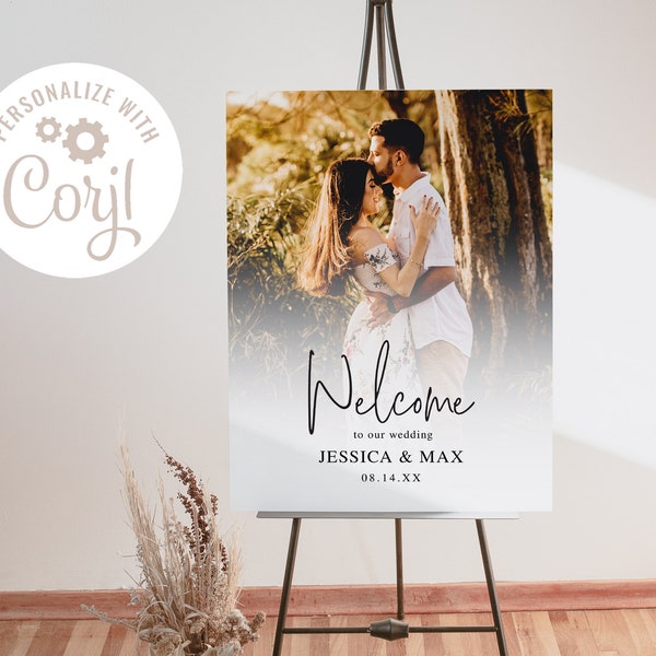 Minimalist Printable Wedding Welcome Sign Template, Photo Wedding Welcome Sign, Printable Wedding Sign, Editable INSTANT DOWNLOAD