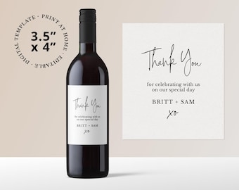 Wedding Thank You Wine Label Sticker Editable Template PRINTABLE - script font design