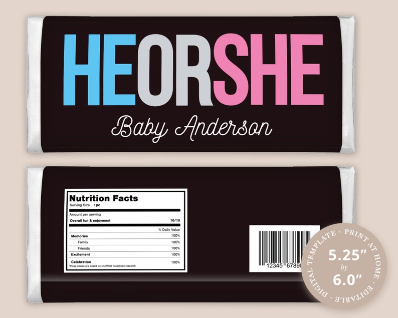 He or She Gender Reveal Hershey Candy Bar Wrapper Baby Etsy