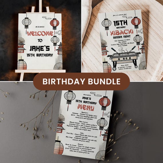 Hibachi Dinner Menu Template, Hibachi Invitation Digital Templates Bundle: Editable Invitation, Menu and Welcome Sign for Parties and Events