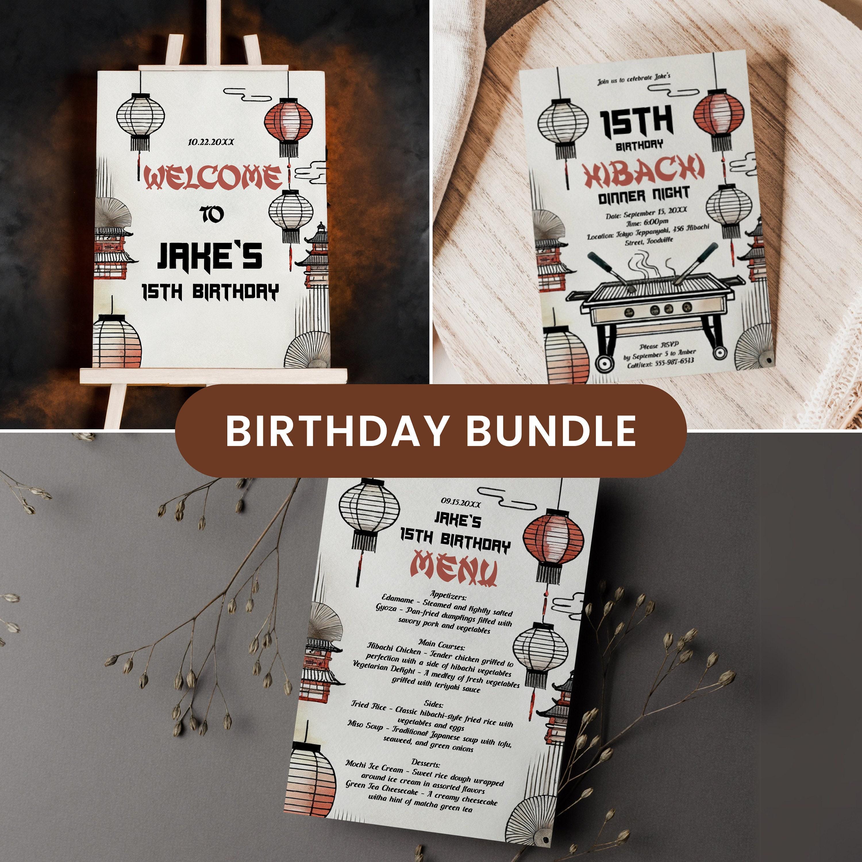 Hibachi Dinner Menu Template, Hibachi Invitation Digital Templates Bundle: Editable Invitation, Menu and Welcome Sign for Parties and Events