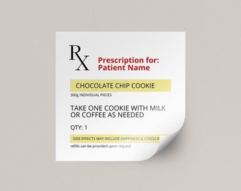 Printable Rx Prescription Cookie Label or Sticker Template