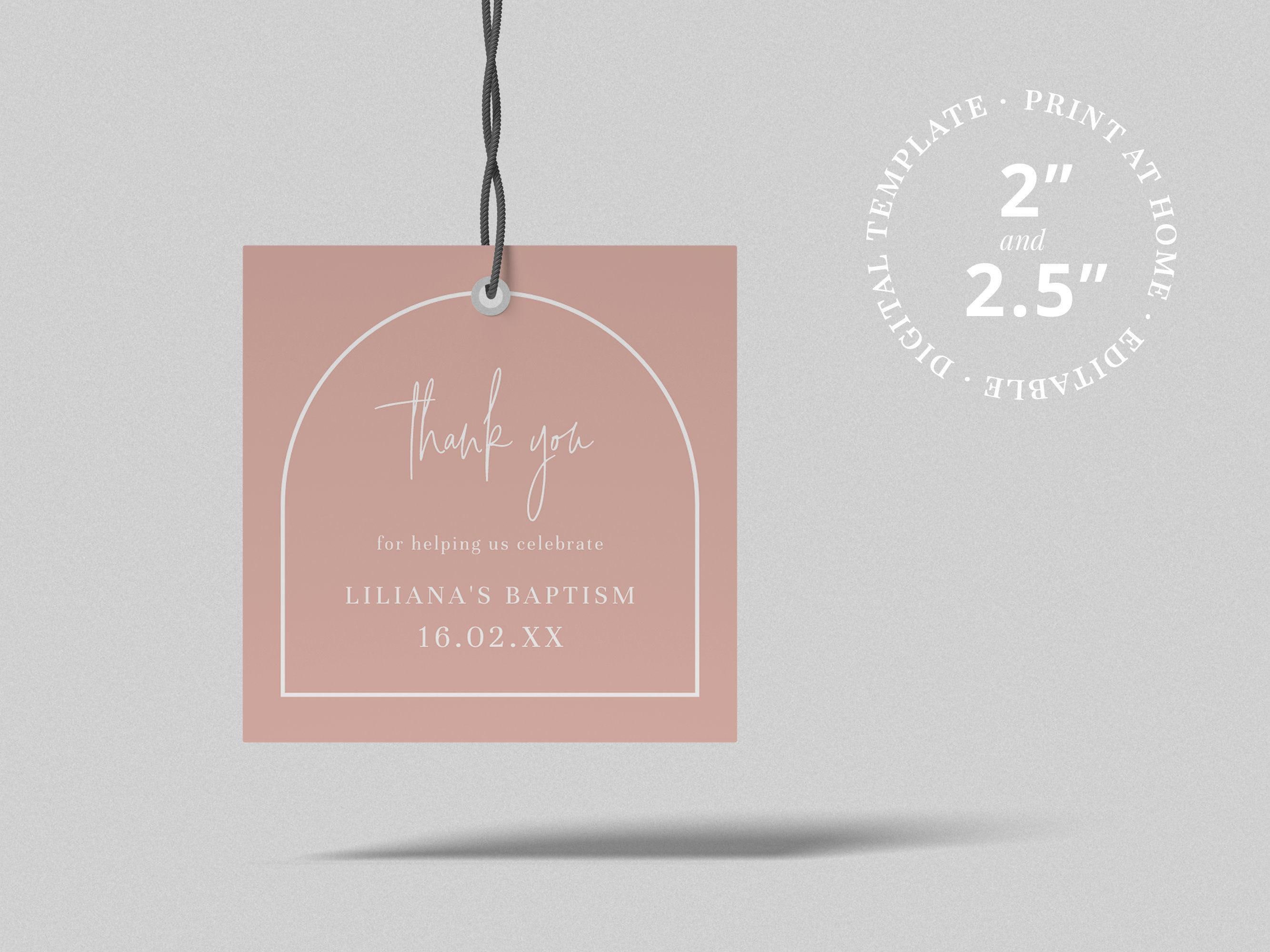 Printable Cookie Tag for Baptism Favors – Blush Pink Modern Arch Design