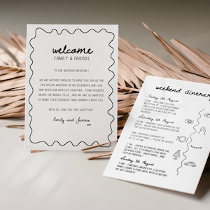 Wedding Welcome Letter And Timeline, hand drawn wedding welcome bag note, hand drawn wedding timeline, wedding hotel bag insert template,