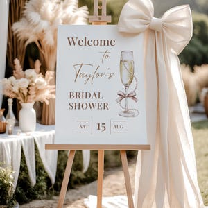 Pearls And Prosecco Welcome Sign, Bridal Shower Welcome Sign Pearls And Prosecco, bridal shower welcome sign template pink | BRSHPPRLS01