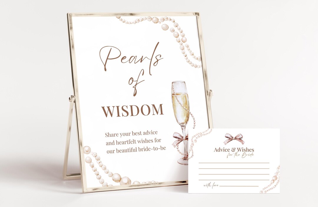 Pearls Of Wisdom Card - Pearls and Prosecco - Advice And Wishes - Bridal Shower Decor - Well Wishes Card | BRSHPPRLS01