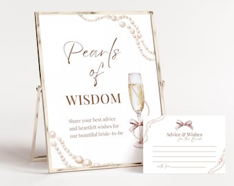 Pearls Of Wisdom Card - Pearls and Prosecco - Advice And Wishes - Bridal Shower Decor - Well Wishes Card | BRSHPPRLS01