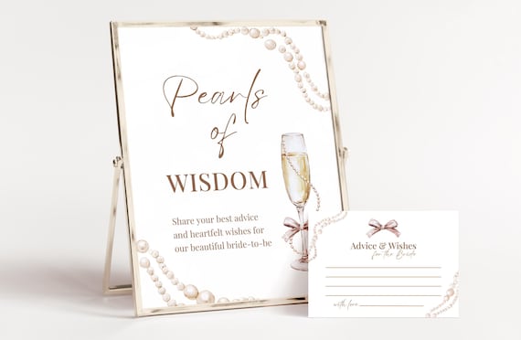 Pearls Of Wisdom Card - Pearls and Prosecco - Advice And Wishes - Bridal Shower Decor - Well Wishes Card | BRSHPPRLS01