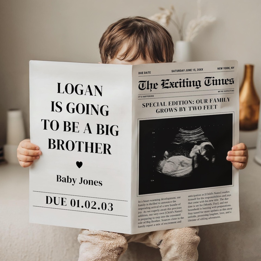 Big Brother Announcement, Digital Pregnancy Newspaper, Editable Template for Sibling Reveal, Custom News