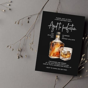 Whiskey & Bourbon Birthday Invitations - Editable Template for 30th, 40th, 50th, 60th Celebrations - Unique Party Invites | AB02WBB