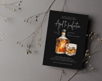 Whiskey & Bourbon Birthday Invitations - Editable Template for 30th, 40th, 50th, 60th Celebrations - Unique Party Invites | AB02WBB