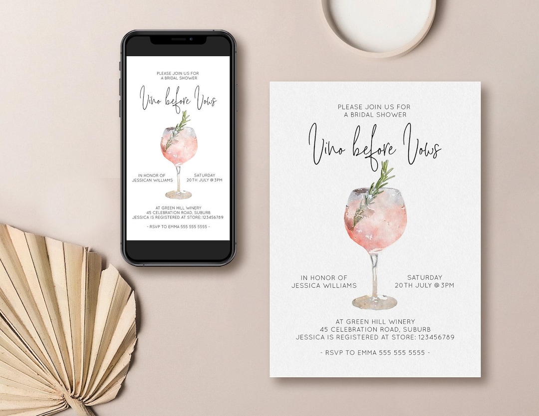Vino Before Vows Invitation, Bridal Shower Invitation, Digital Invitation, Editable Invitation Template, Phone Evite