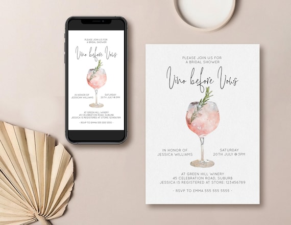 Vino Before Vows Invitation, Bridal Shower Invitation, Digital Invitation, Editable Invitation Template, Phone Evite