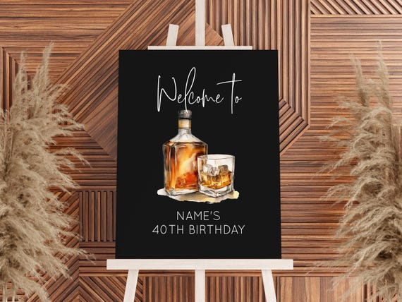 Whiskey Birthday Sign, Bourbon Trail Birthday, Welcome Sign For Mens 30th Birthday, 60th Birthday Sign For Men DIGITAL TEMPLATE | AB02WBB