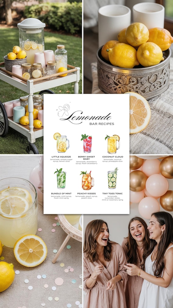 Lemonade Baby Shower Sign, Non Alcoholic Drink Station Template, Printable Drink Station Decor, Editable Canva Template, Lemon Party Sign