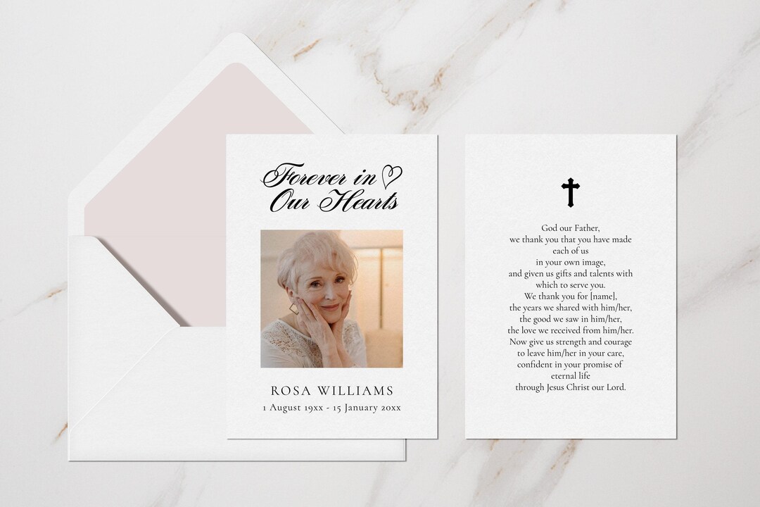 Editable funeral prayer card template, Obituary Card Template For Women