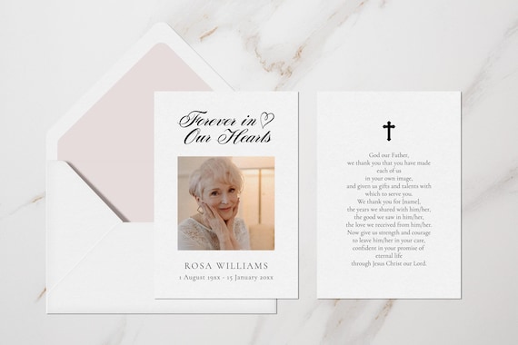 Editable funeral prayer card template, Obituary Card Template For Women