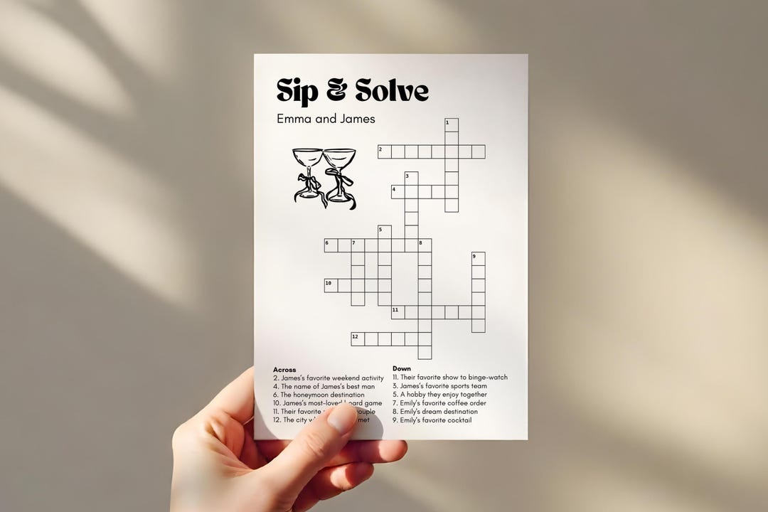 Small Wedding Crossword Sip And Solve Wedding Crossword 5x7 Custom Crossword Puzzle Wedding Template Sip And Solve Crossword Template