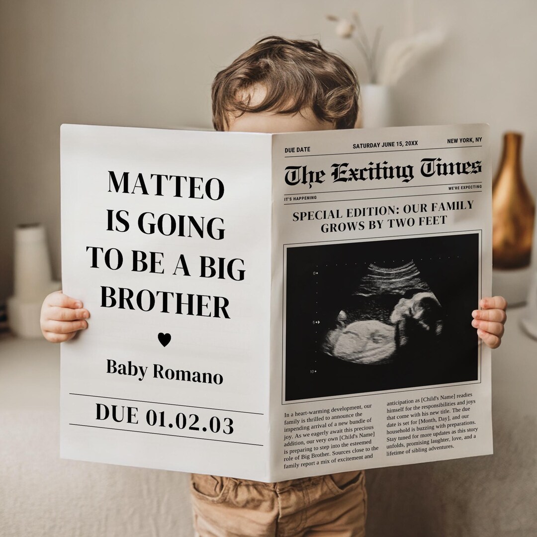 Big Brother Announcement - Digital Pregnancy Announcement - Editable Template - Personalized Baby Reveal - Canva Template