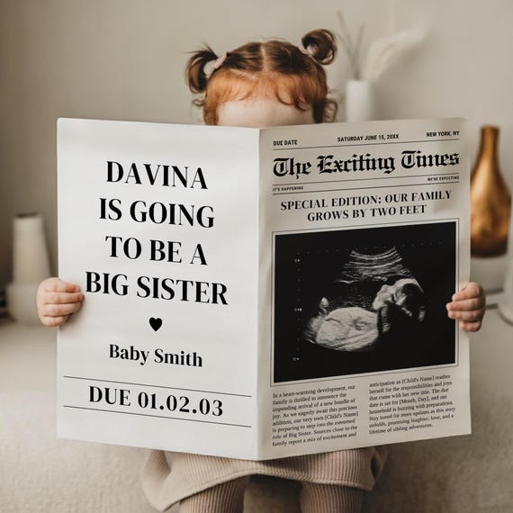 Little Sister on the Way Pregnancy Announcement, Digital Reveal, Baby Girl Announcement, Sibling Announcement Template