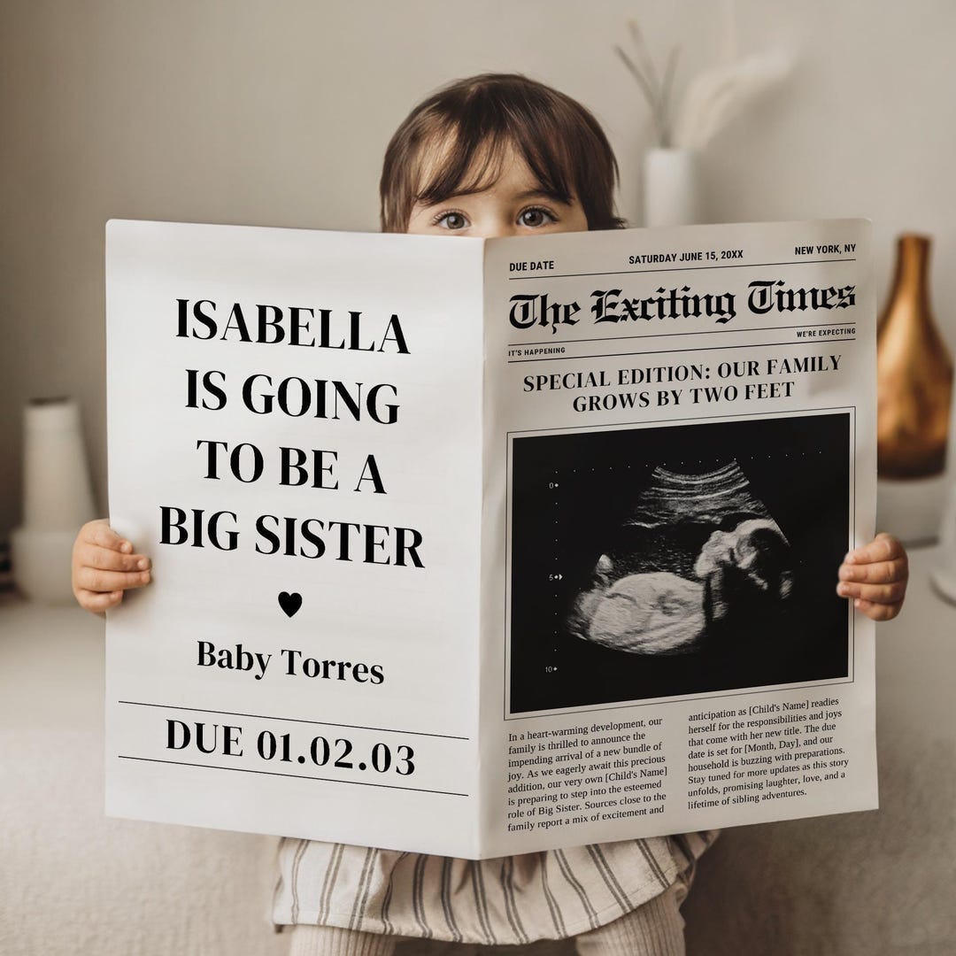 Big Sister Announcement Digital Template - Editable Pregnancy Reveal - Printable Canva Photo Prop - Digital Baby #2 Sign