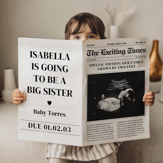 Big Sister Announcement Digital Template - Editable Pregnancy Reveal - Printable Canva Photo Prop - Digital Baby #2 Sign