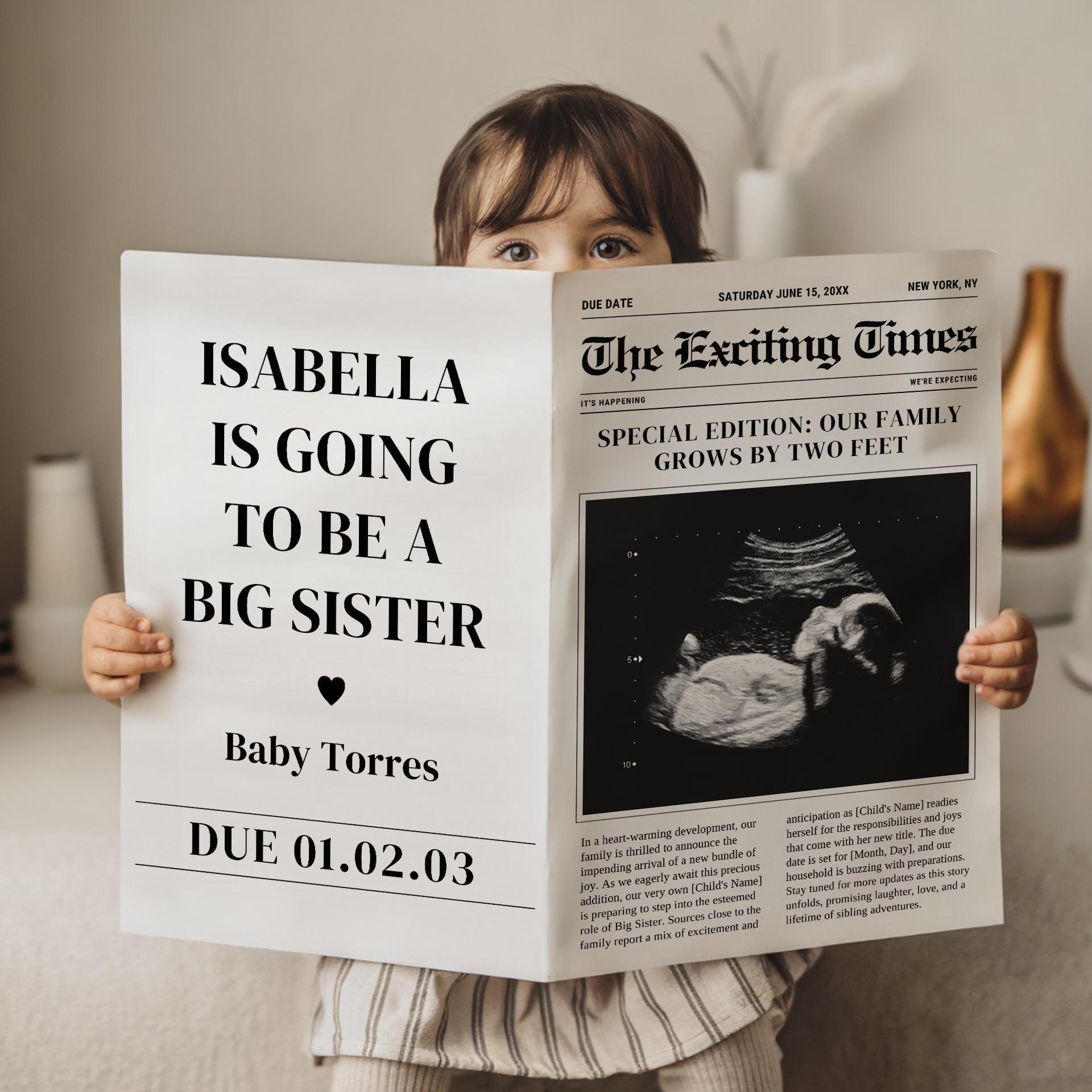 Big Sister Announcement Digital Template - Editable Pregnancy Reveal - Printable Canva Photo Prop - Digital Baby #2 Sign