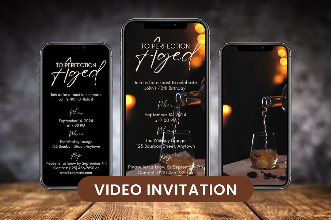 Male Birthday Invite Whiskey Themed Animated Video Invitation - 30th 40th 50th 60th Birthday Canva Template, ANIMATED Invitation