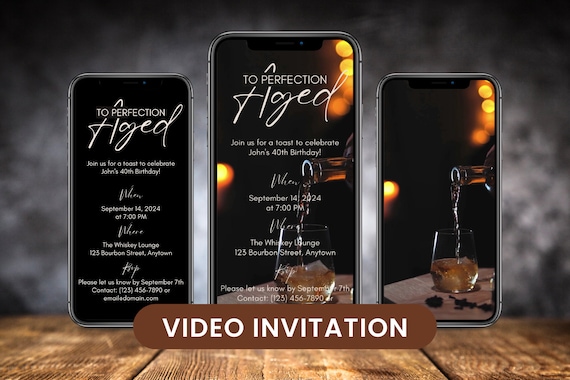 Male Birthday Invite Whiskey Themed Animated Video Invitation - 30th 40th 50th 60th Birthday Canva Template, ANIMATED Invitation
